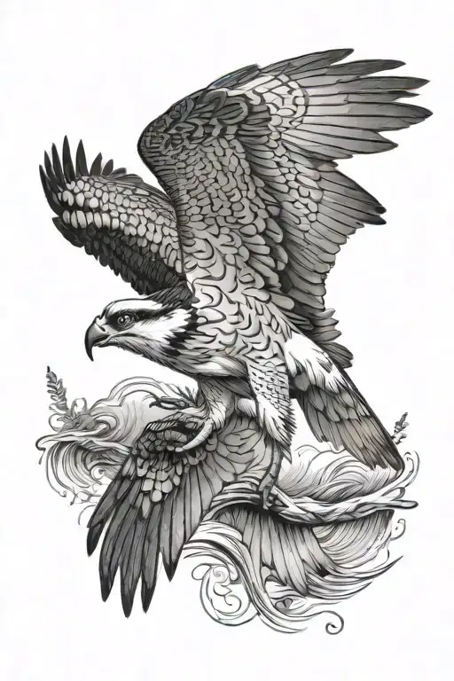 Osprey Bird Of Prey Flying And Catching A Small Arctic Grayling Fish From The River