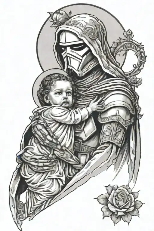 Stormtrooper As Virgin Mary Whit A Children The Moon