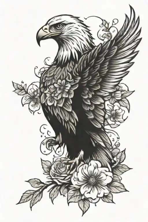 Eagle And Flowers Blooming