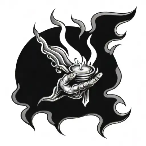 A Hand Tattoo Of A Candle Lit On Fire And A Angle On The Top Trying To Light