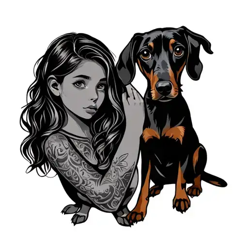 Silhouette Girl With A Sausage Dog
