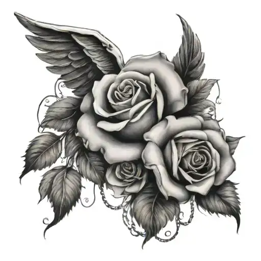 Roses With Necklace Collage With Angel Wings For Upper Arm Half Sleeve