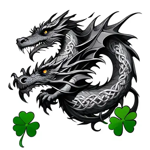 Celtic Dragon Shamrock Intertwined