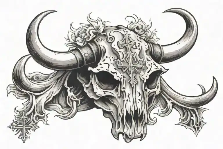 Bull Skull With Cross In The Forehead