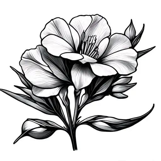 Minimal Line Tattoo Freesia Buds And Flower On Long Stem Text In Stem 13325