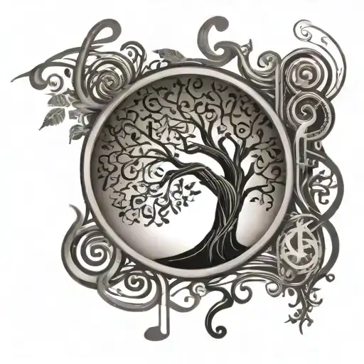 A Tree Of Life Surrounded By Musical Symbols Incorporated