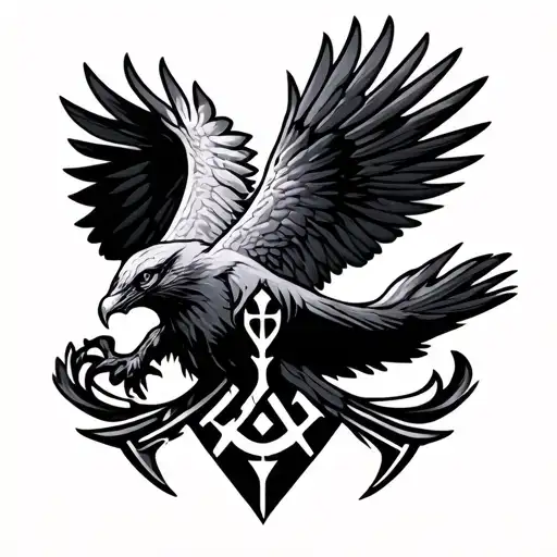 Cuervo Flying With Nordic Runes