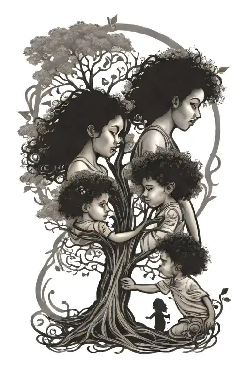 Tree Of Life Mother Two Children Holding Hands