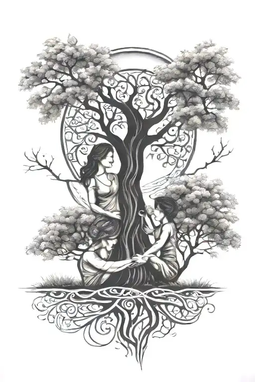 Tree Of Life Mother Two Children Holding Hands