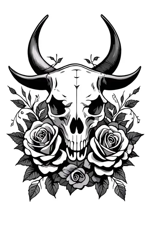 Mexican Bull Skull And Roses