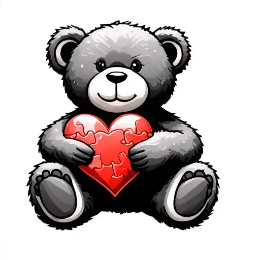Puzzle Piece Teddy Bear Holding Heart