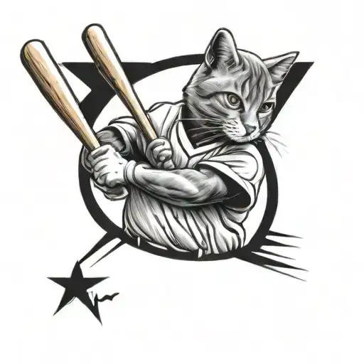 Cat Baseball Player At Bat
