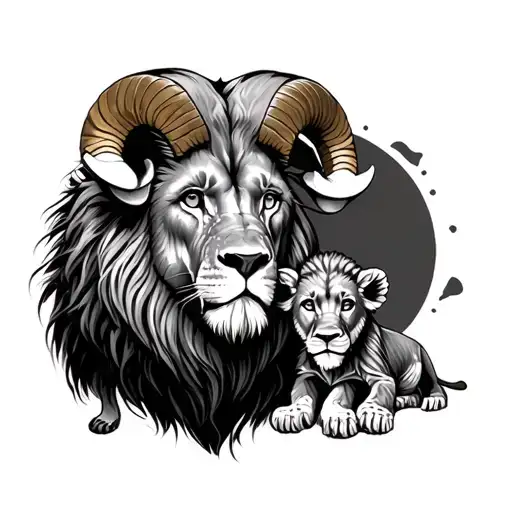 Ram And Lion And Lion Cub Surrounded