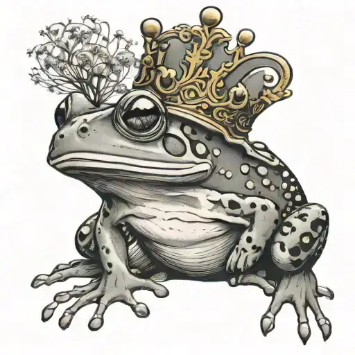Frog Wearing Crown Blowing Dandelion Seeds