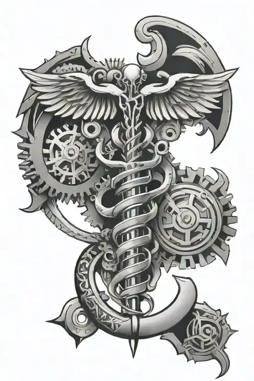 Caduceus Symbol With Motor Gear Integrated