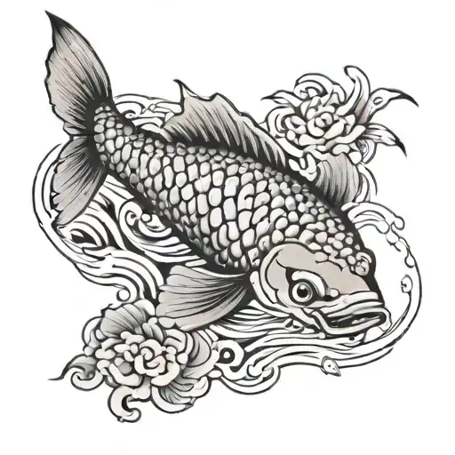 Yakuza Koi Fish Swimming Upstream