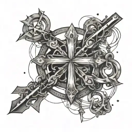 Constellation Intertwined With A Cross Necklace Wrapped