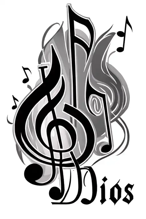 The Word De Dios On A Music Staff As The Notes