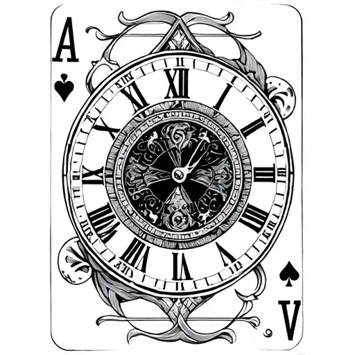 A Tattoo In Black Ink Representing Time Passing With A Card Game