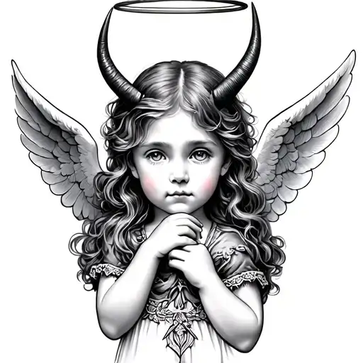Little Angel With Horns And Halo