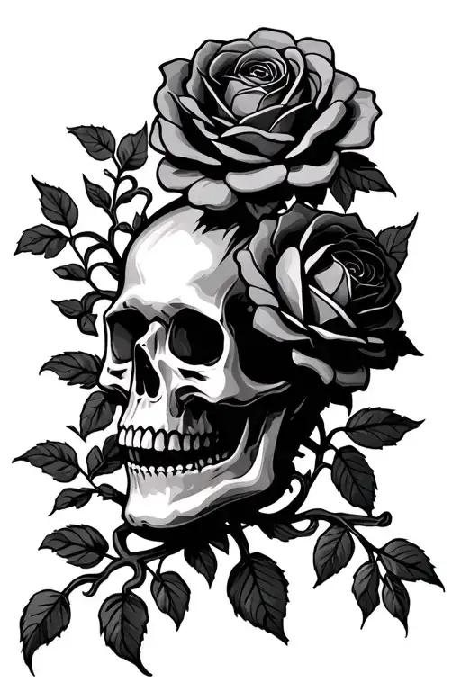 Skull Vines Roses Intertwined