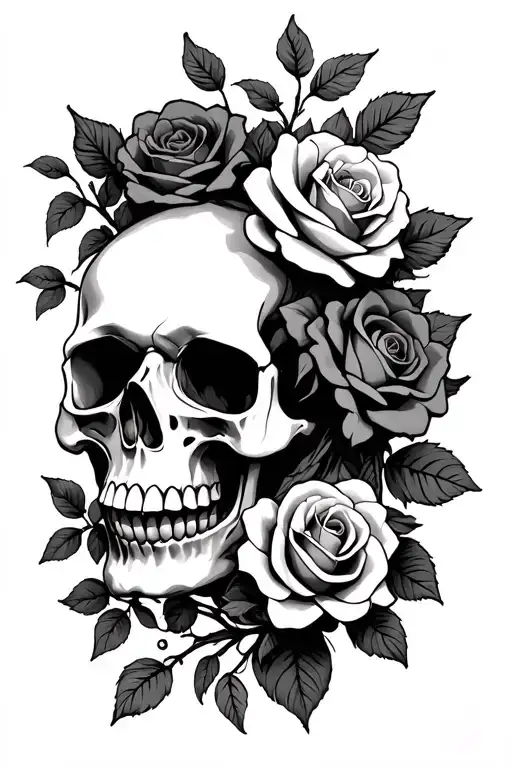 Skull Vines Roses Intertwined