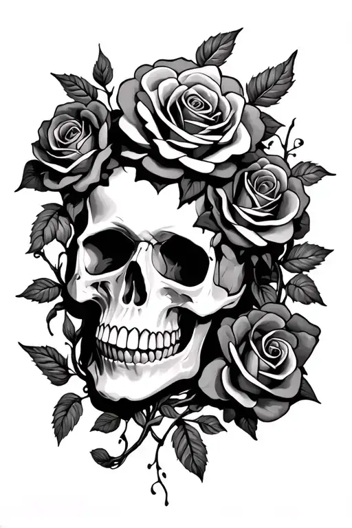 Skull Vines Roses Entwined