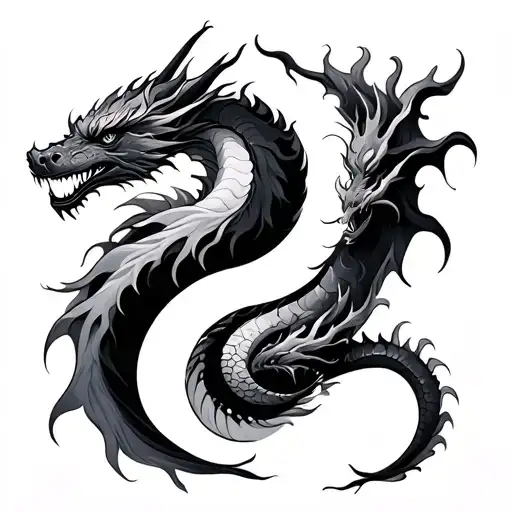 Fire And Ice Dragon In Ying Yang -Shaped