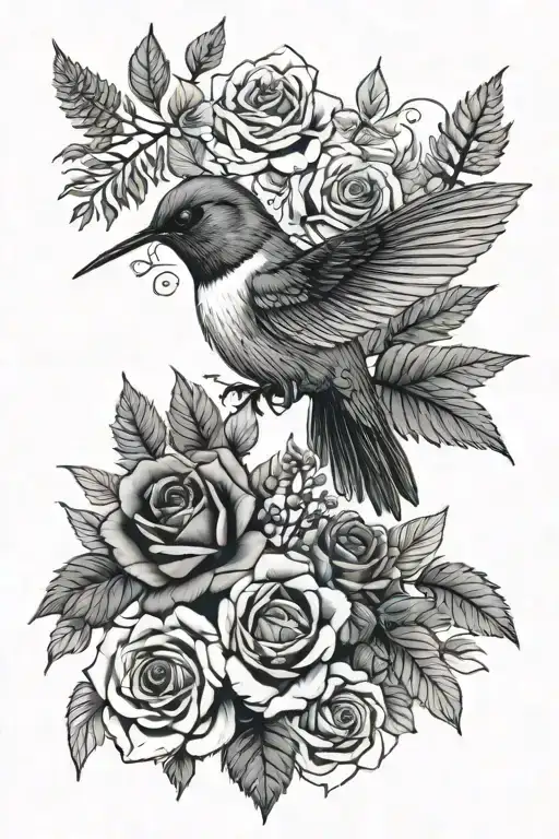 Hummingbird Cardinal Roses And Ferns