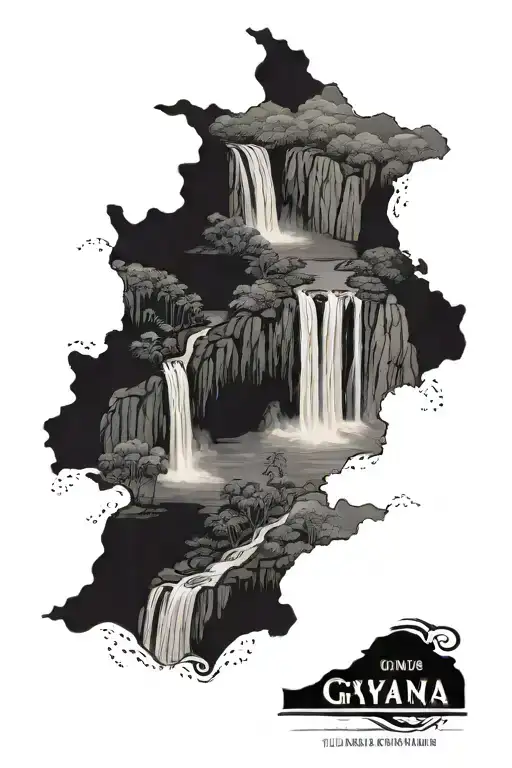 Guyana Map With Kaieteur Waterfall