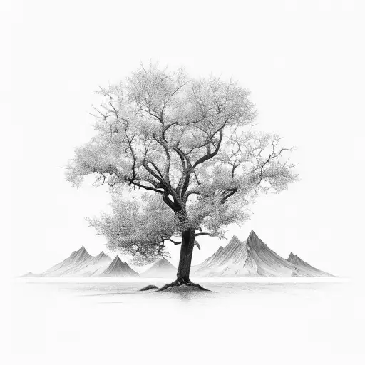 A Majestic Tree Towering Over A Mountain Range