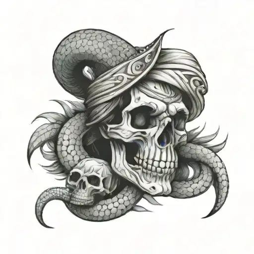 Create An Illustration Of A Native Amazonian Holding A Skull In A Wrapped Anaconda