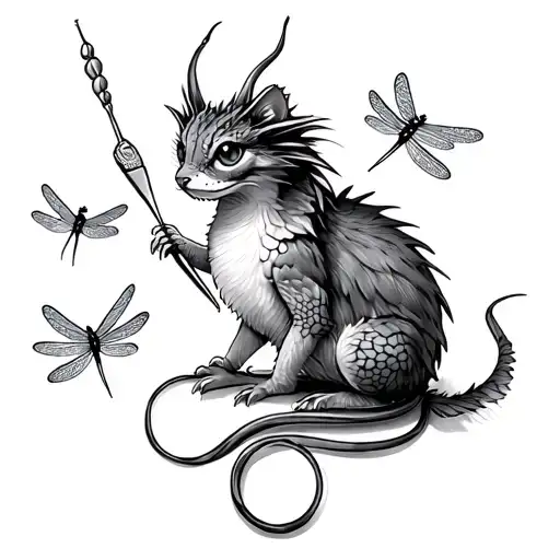 Ckey With Needle And Thread And Tiny Dragon Flies
