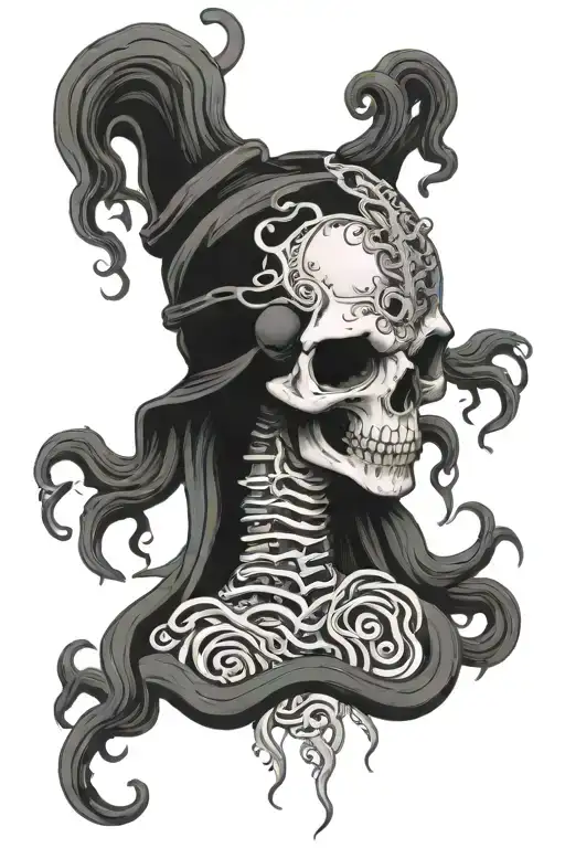 Skull Medusa Head With Kraken Tentacles Santa Muerte Style