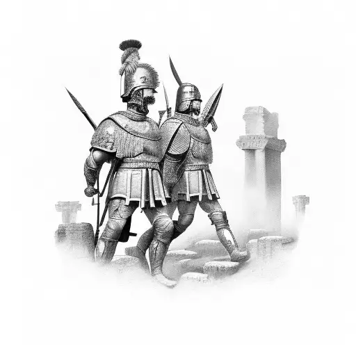 Four Roman Soliders In Colloseum