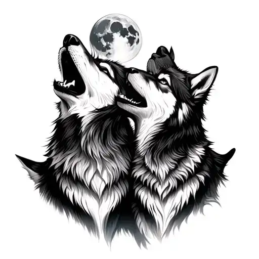 Two Brother Wolves Howling At The Moon