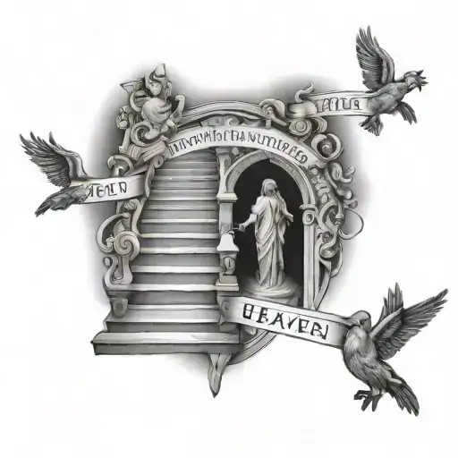 Steps To Heaven With Jesus At The Top And Nameplates On Each Step