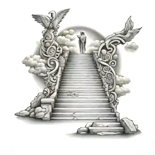 Steps To Heaven With Jesus At The Top And Names On Each Step