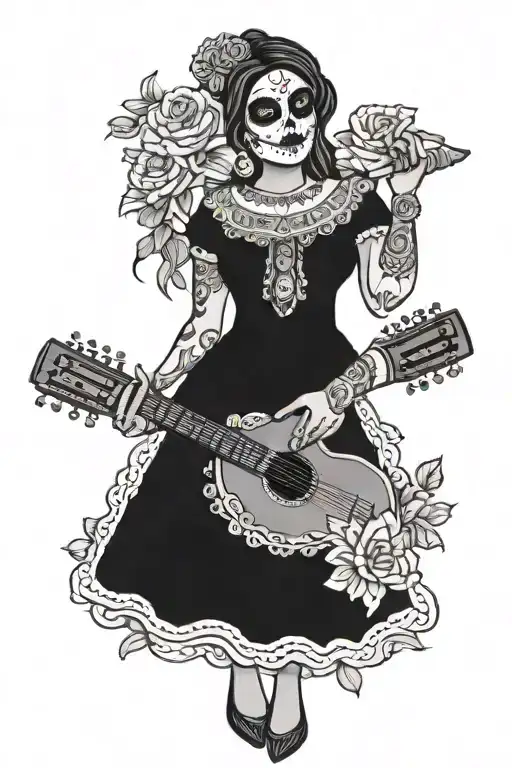 Day Of The Dead Female Mariachi Singer White Flowers