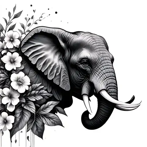 Elephant Head And Flowers Growing