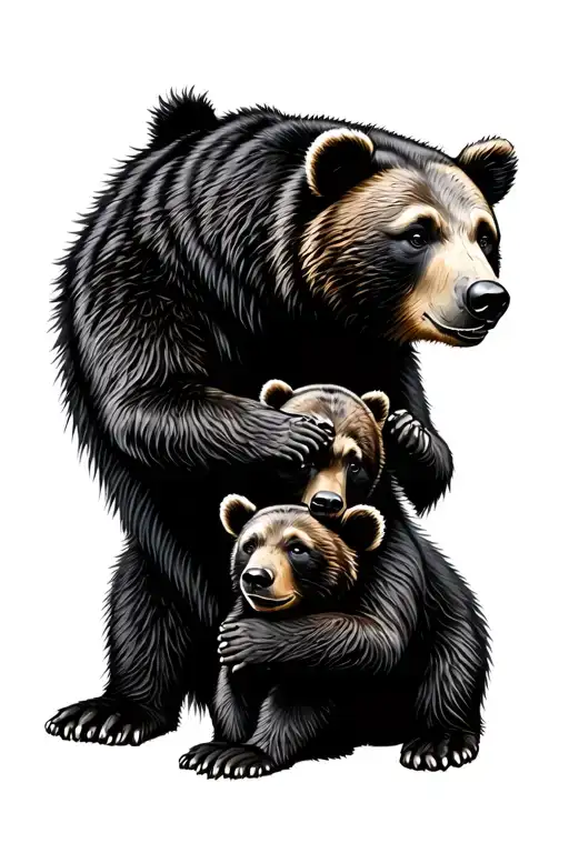 Mama Bear And Cubs Playing