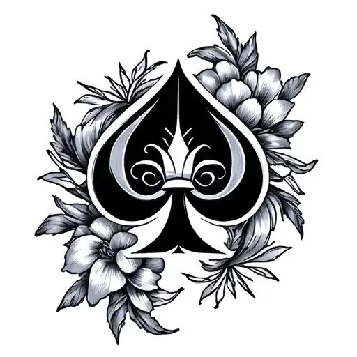 Spade Symbol At The Centre Of A Symetrical Floral Design