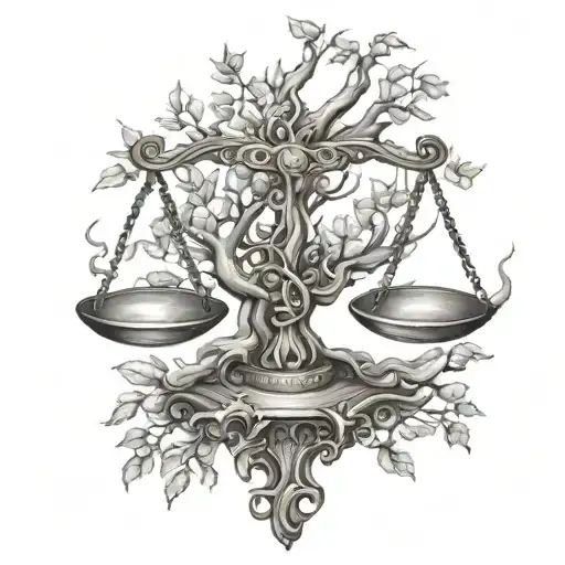 Scales Of Justice Intertwined As A Tree Growing