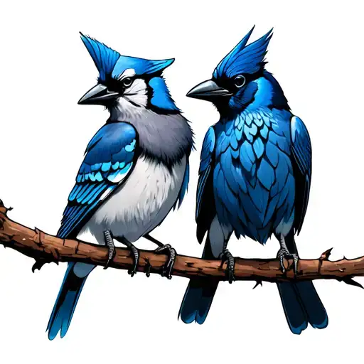 Bluejay And Crow With Trinket