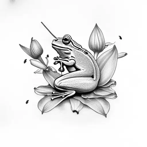 Lily With Frog And Hummingbird