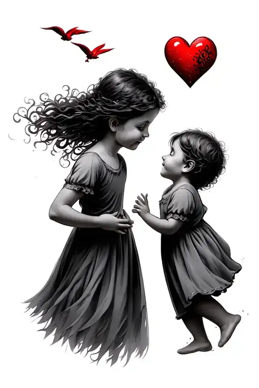 Children Flying Away With Mothers Heart Made