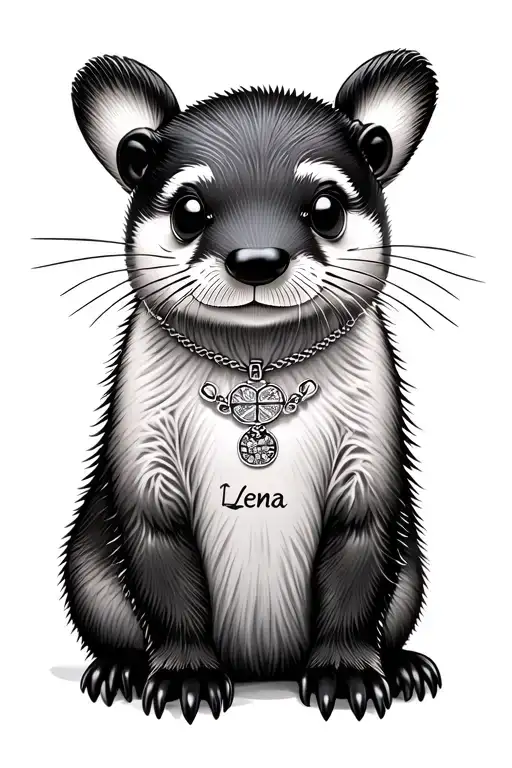 Baby Otter With Pendant With The First Name Lena And The Date Of Birth 08-02-12 Registered On It