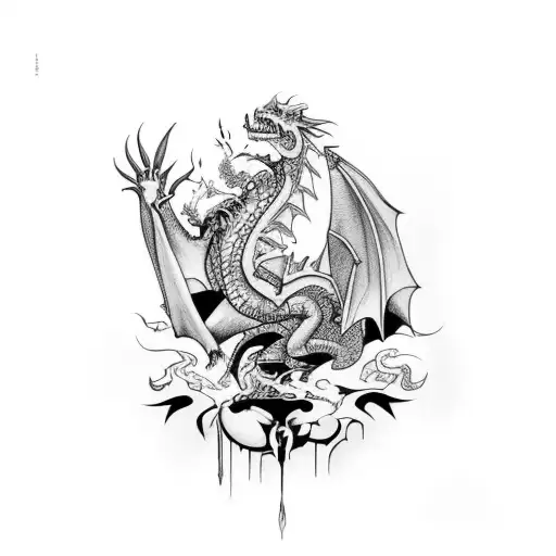 A Bohemian Designed Dragon Spitting Fire Hearts With A Quote