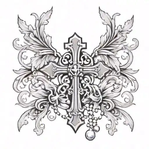 Cross With Rosary Intertwined