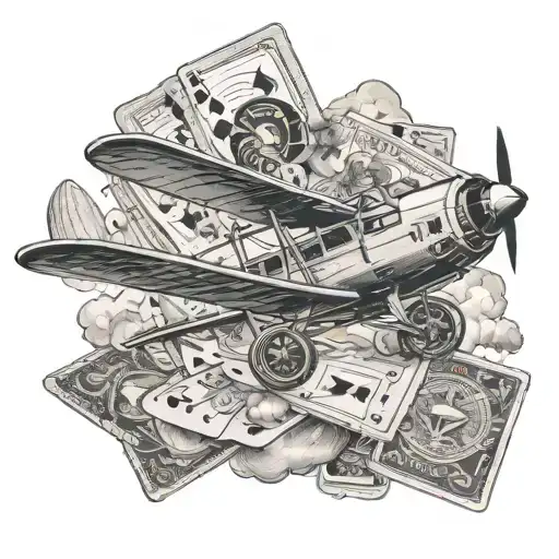 A Vintage Airplane Soaring Through The Clouds With A Trail Of Playing Cards Behind It